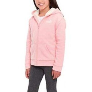 PUMA Girls' Zip Up Sherpa Hoodie Jacket Pink/White